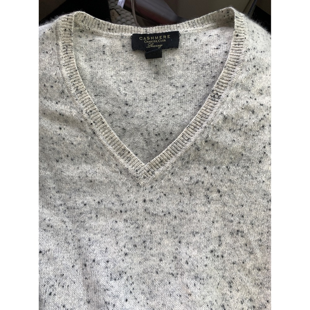 Charter Club Luxury 100% Cashmere V-Neck Sweater Oatmeal Speckled Womens Medium